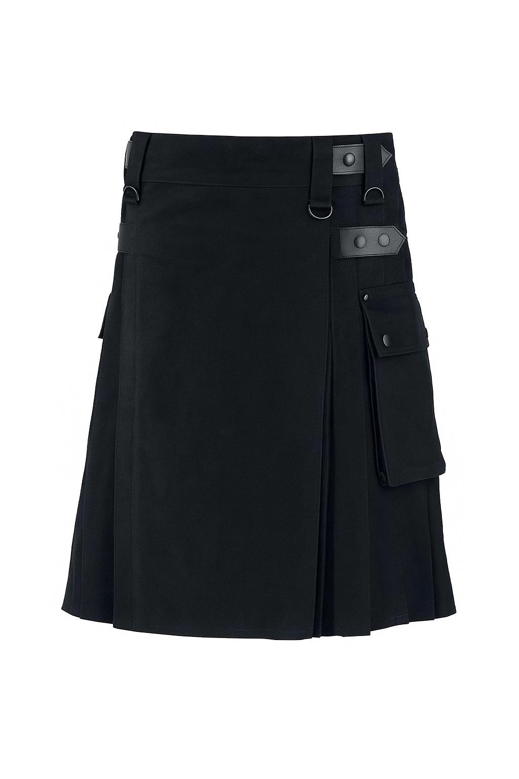 Men’s Black Utility Kilt with Cargo Pockets – Modern Gothic Punk Streetwear Kilt