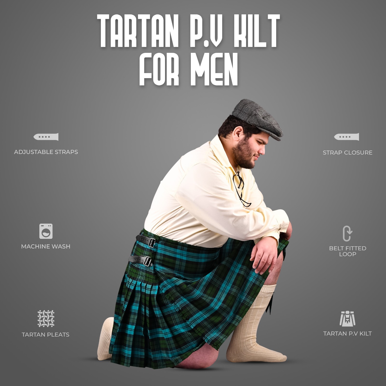 Kilt for Men I Scottish Tartan Kilt Polyviscose 8 Yard Traditional Mens Kilt