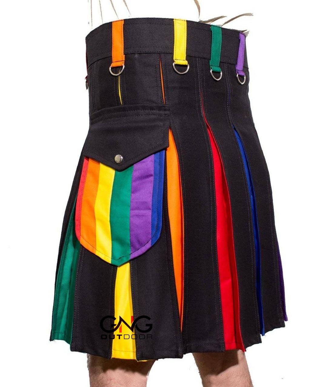 Men’s New Rainbow Hybrid Pride Kilt LGBT Gay kilt Modern Utility Kilt Size 28-62
