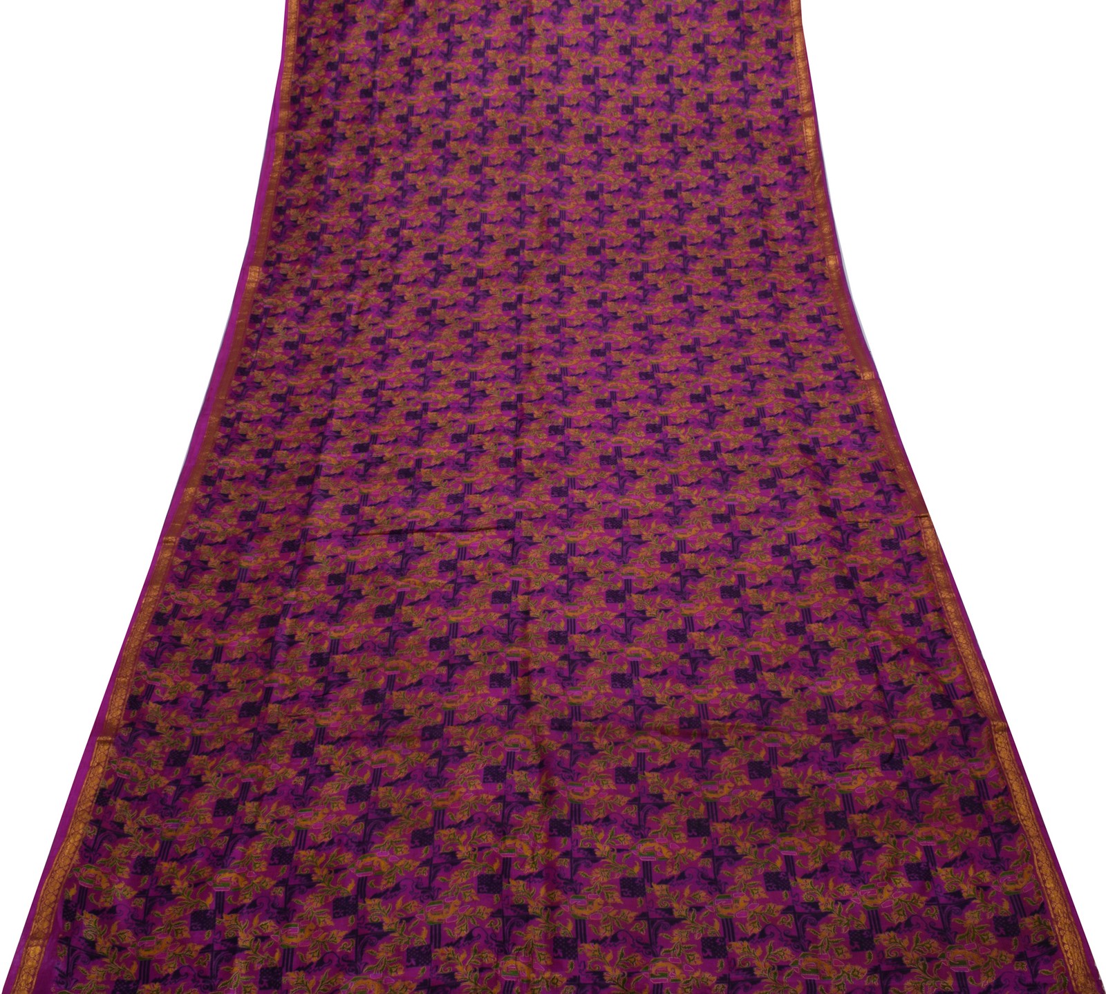 Sushila Vintage Purple Saree 100% Pure Silk Printed Floral Soft Craft Fabric