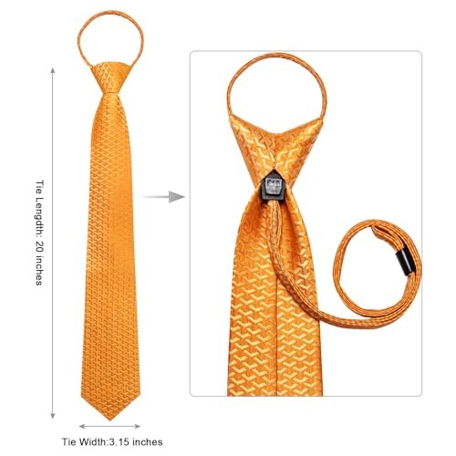 Zipper Ties for Men Pre-Tied Tie Set Silk Paisley Adjustable A Light Orange