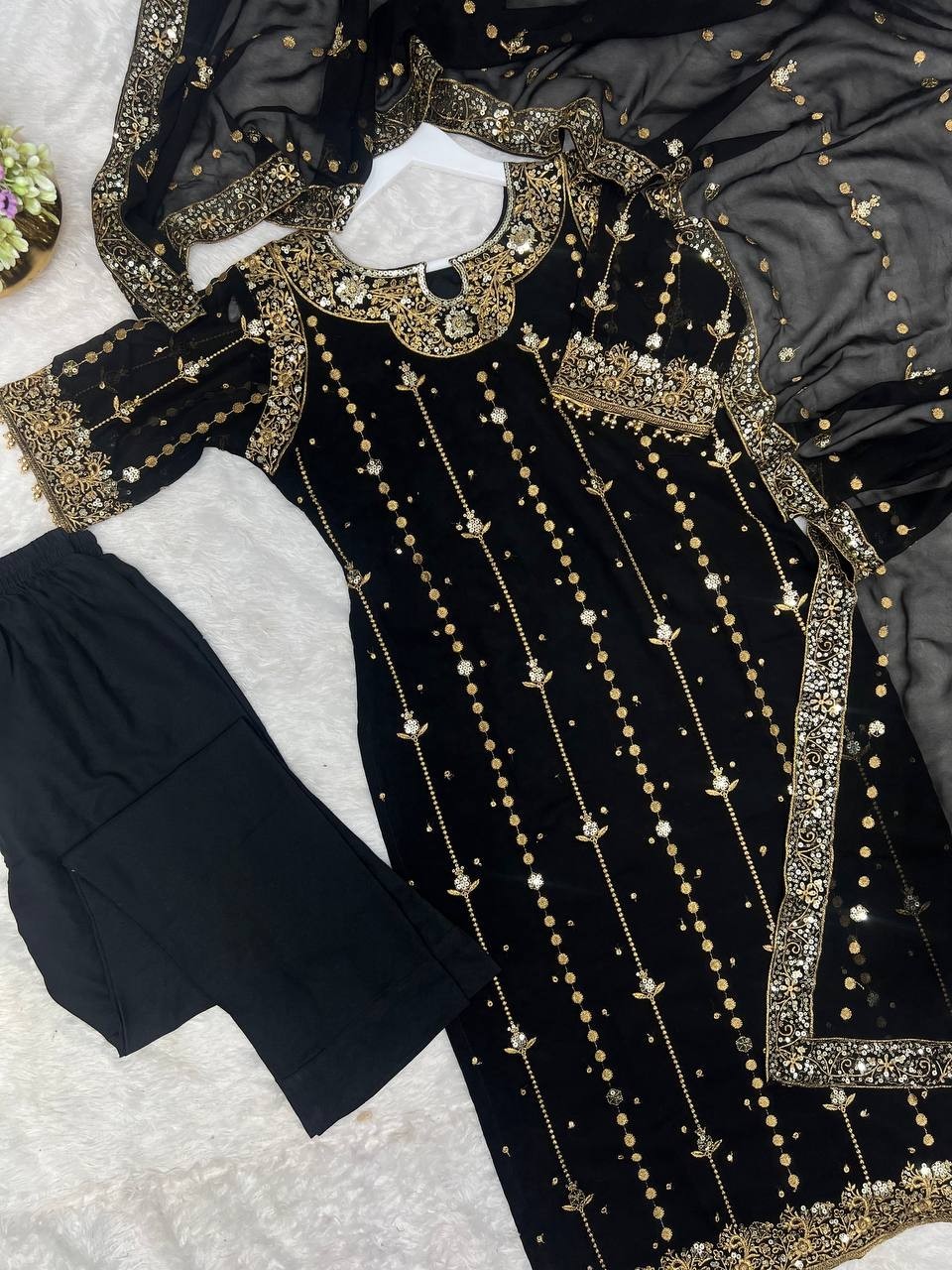 Latest Presenting Faux Georgette Black Salwar Kameez With Dupatta For Festival