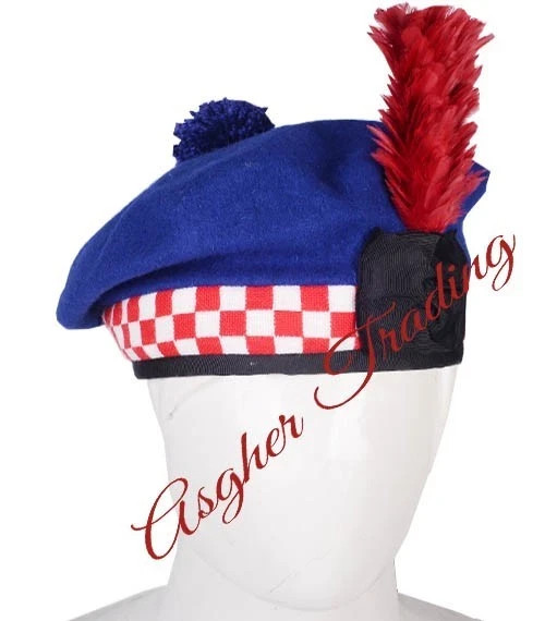 Scottish Military Piper Balmoral kilt CAP Highland Balmoral bonnets Diced Hats
