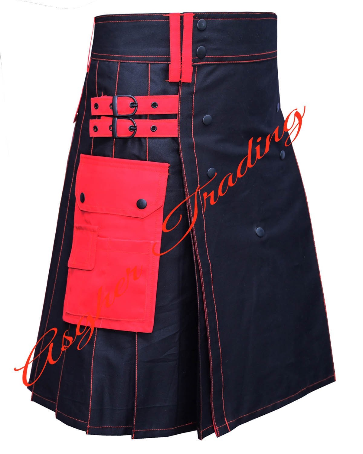 Handmade Black & Red Hybrid kilt, Cotton Utility kilt, Custom Size Kilt For Men