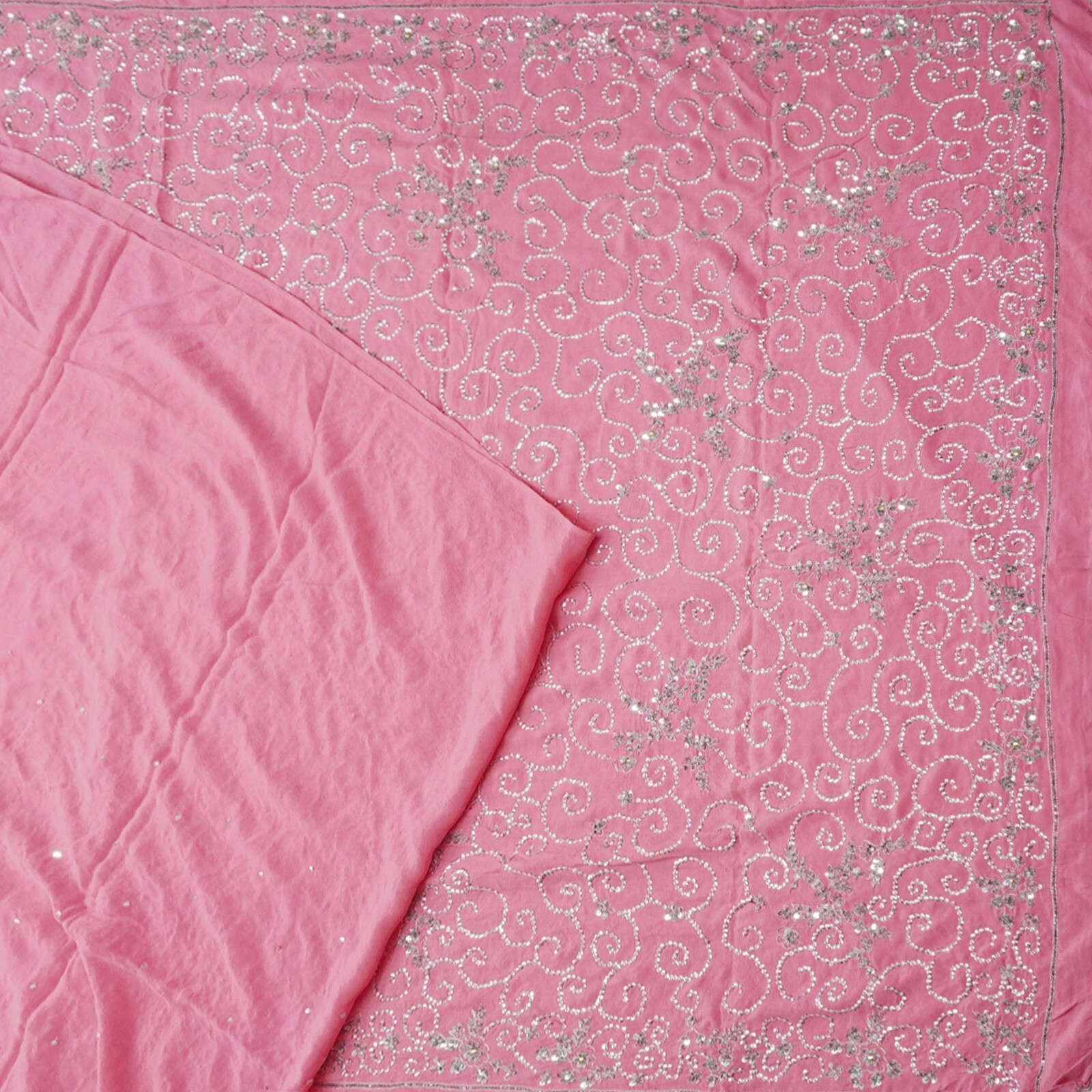 Vintage Pink Saree 100% Pure Crepe Silk Sequins Embroidered Sari 5YD Soft Fabric