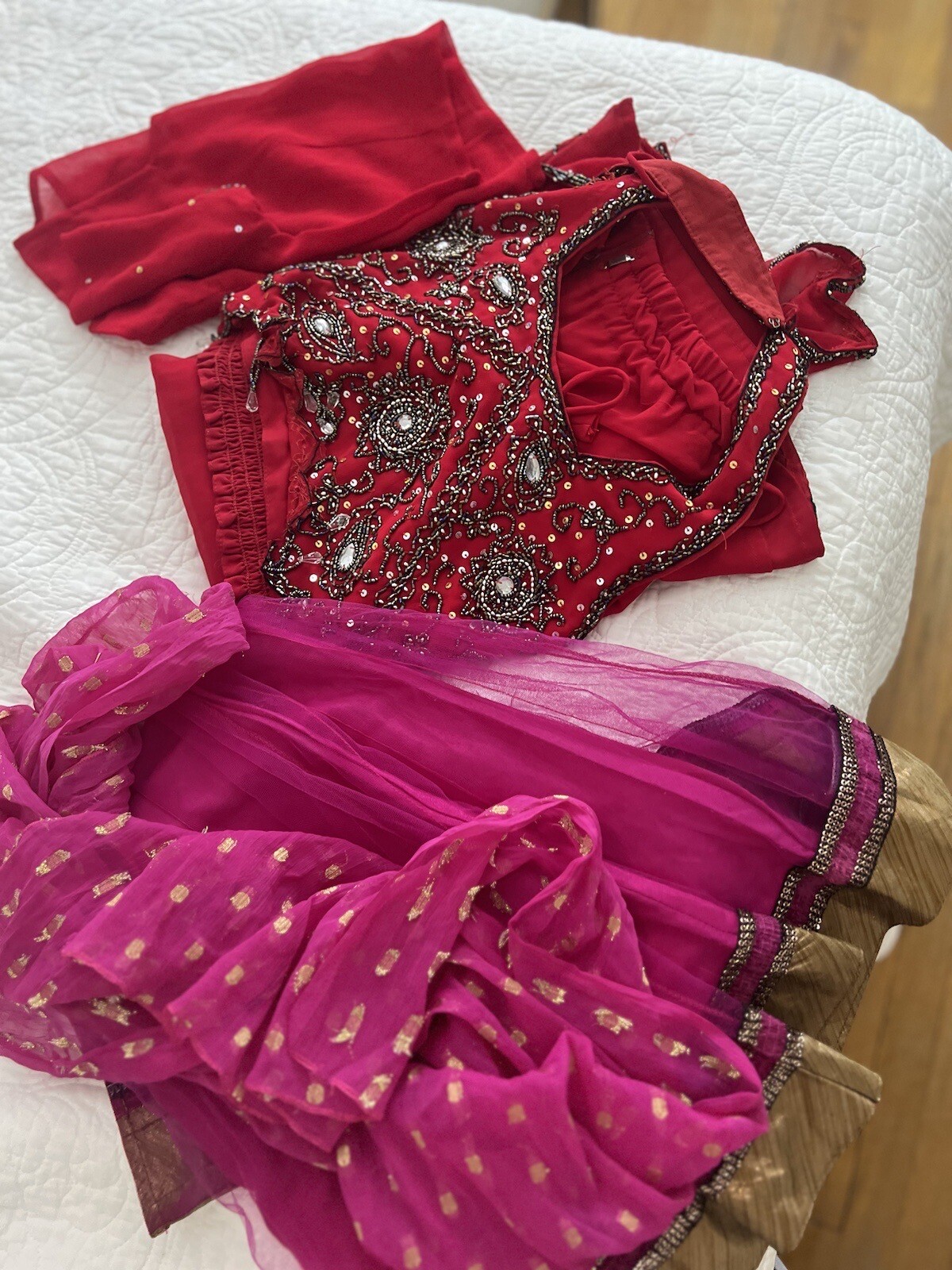 Two INDIAN CHILD DRESS PARTY,MARRIAGE /OCCASSION DRESS EMBROIDERY. Size 32/28&30