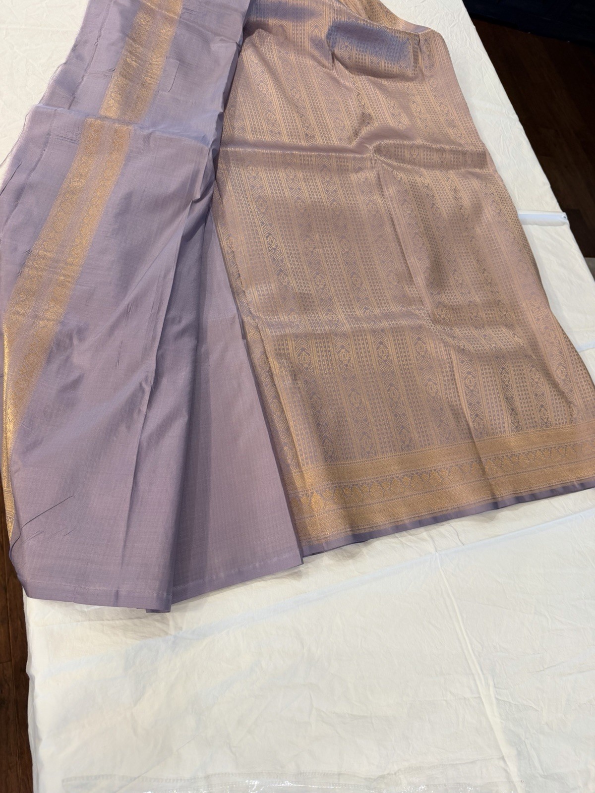 New Banarasi Kathan Silk Saree – Lavender & Rose Gold Zari Weave
