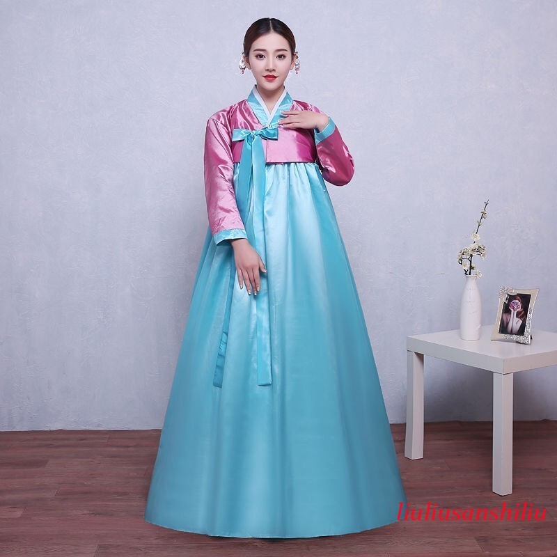 Ethnic Korean Hanbok Modern Women Asian Folk Stage Dance Performance Costume