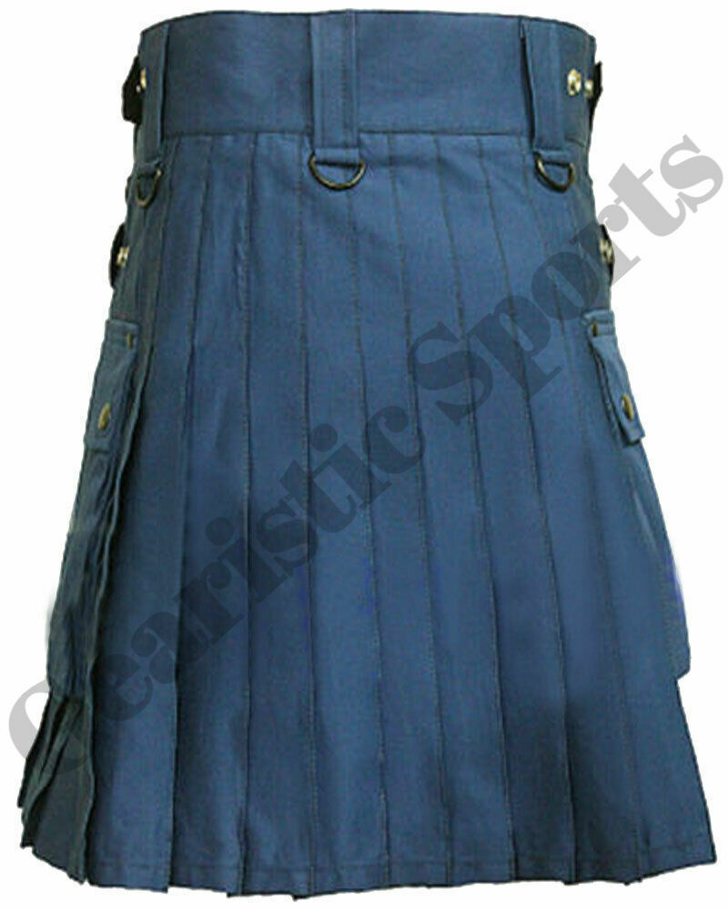 Blue Leather Straps Fashion Kilt Scottish Utility Kilts For Men Size 28″ to 50″