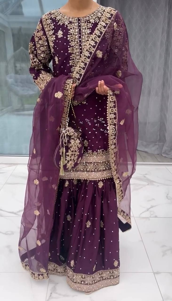 Heavy Designer Natural Crepe Silk Top Palazzo With Dupatta For Function