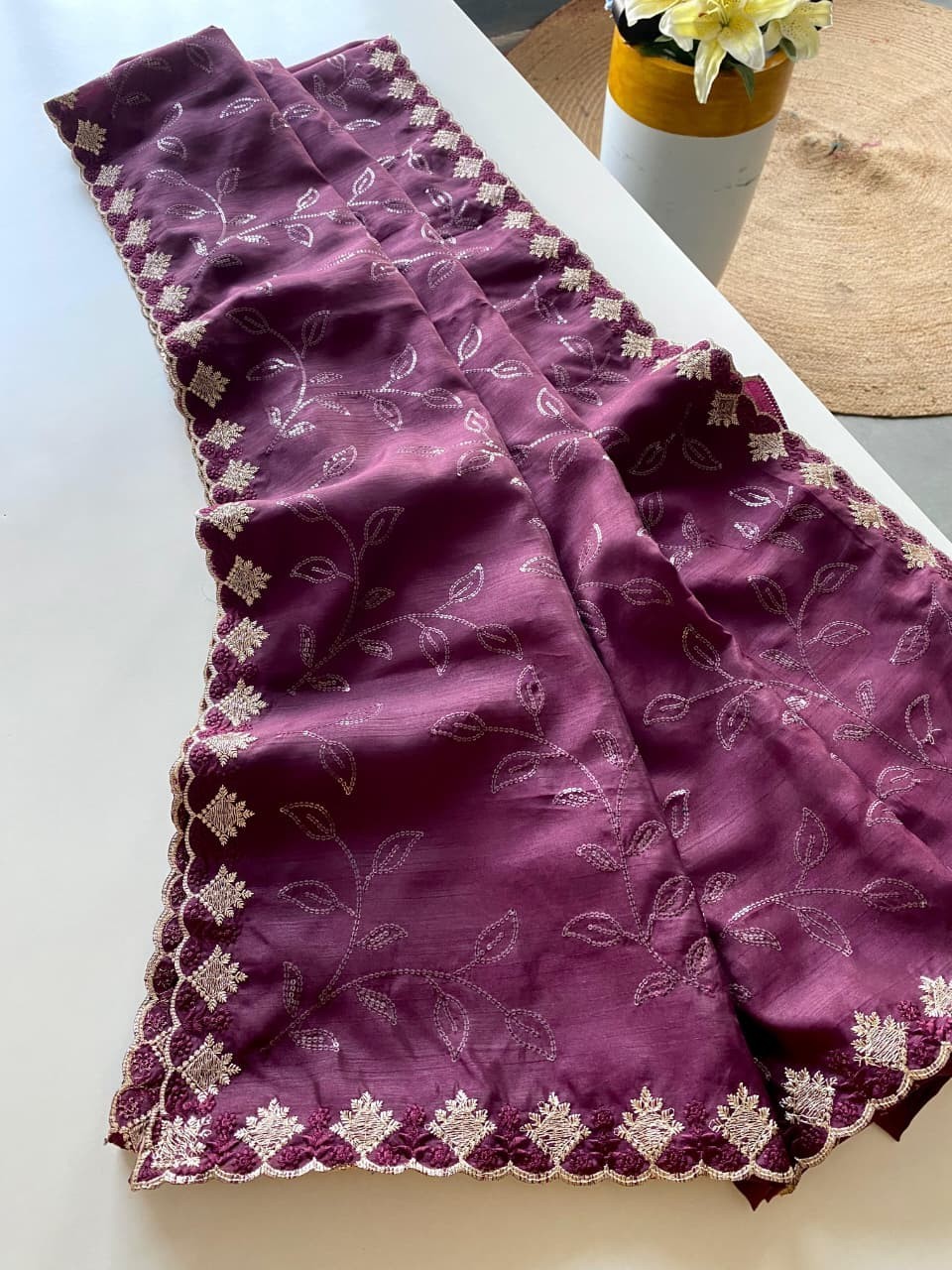 Women’s Pure Ruhi Silk Saree Jal Sequin Work Cutwork Border Party Wear Blouse