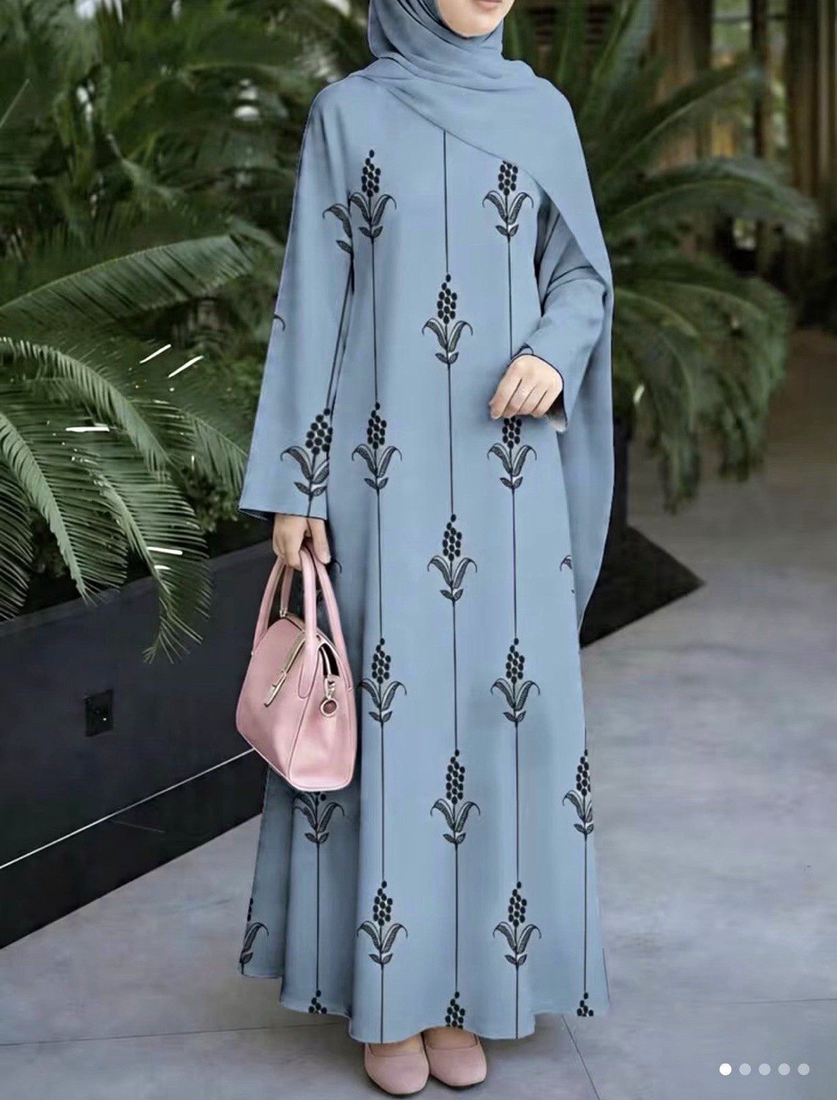 Women’s Kaftan Blue/Black Embroidered Polyester Chiffon Dress, One Size