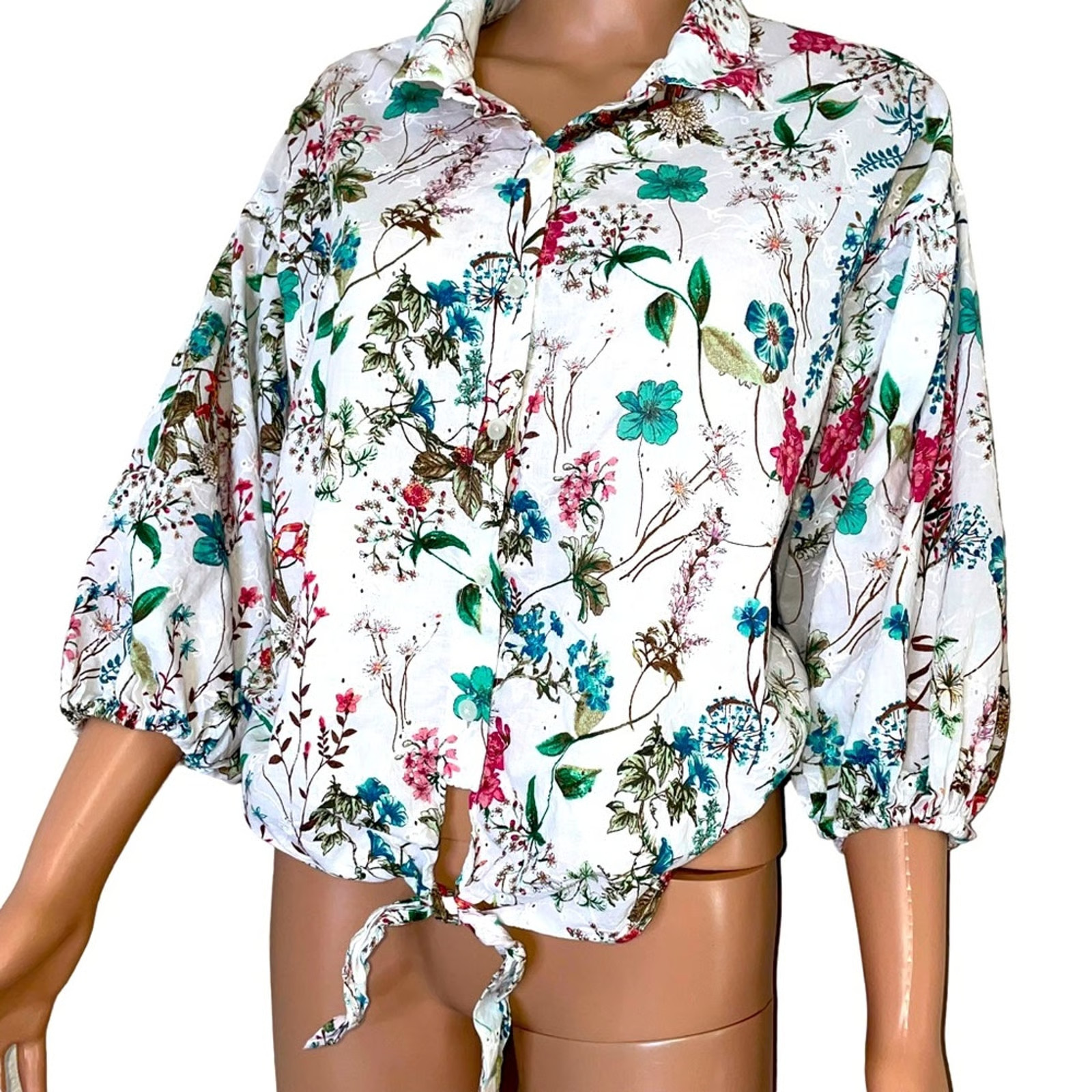 Sanctuary In Bloom blouse Cotton Floral-print In Cheerful floral button up SZ SM