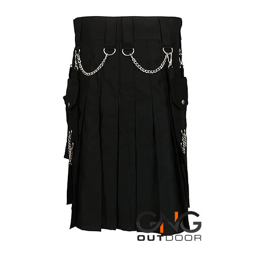 Men’s Black Utility Chain Gothic Kilt Sizes 28″ to 62″