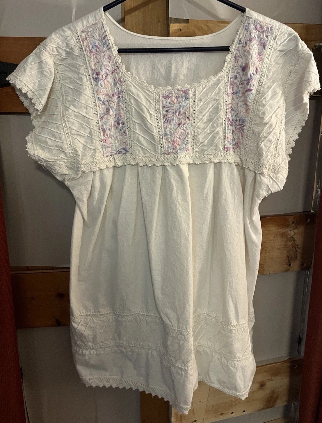 Vtg San Antonino Mexican Embroidered Dress Blouse Boho Deshilado Hazme Si Puedes