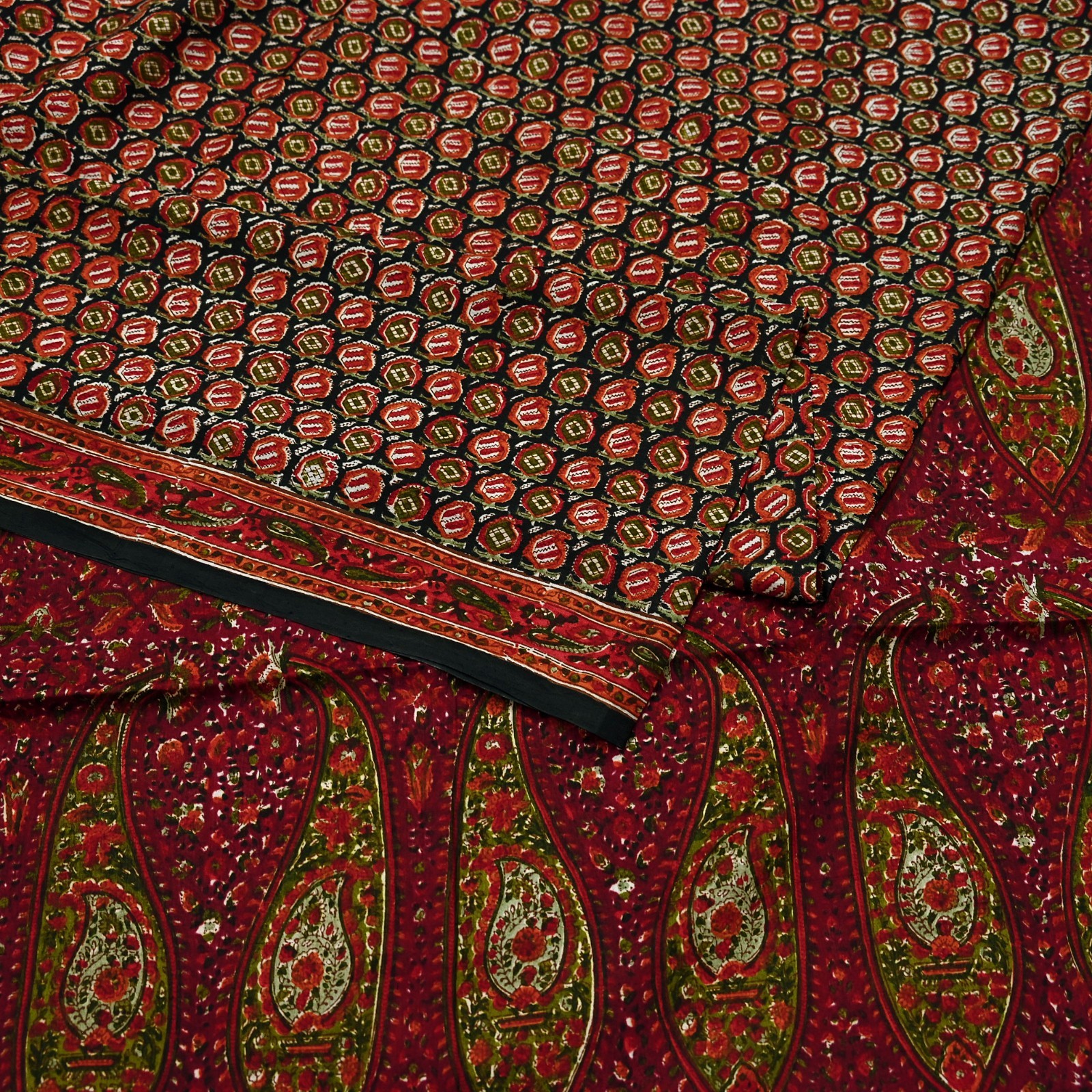 Vintage Sari Black & Maroon Pure Silk Printed Sarees 6yd Craft Fabric Sewing