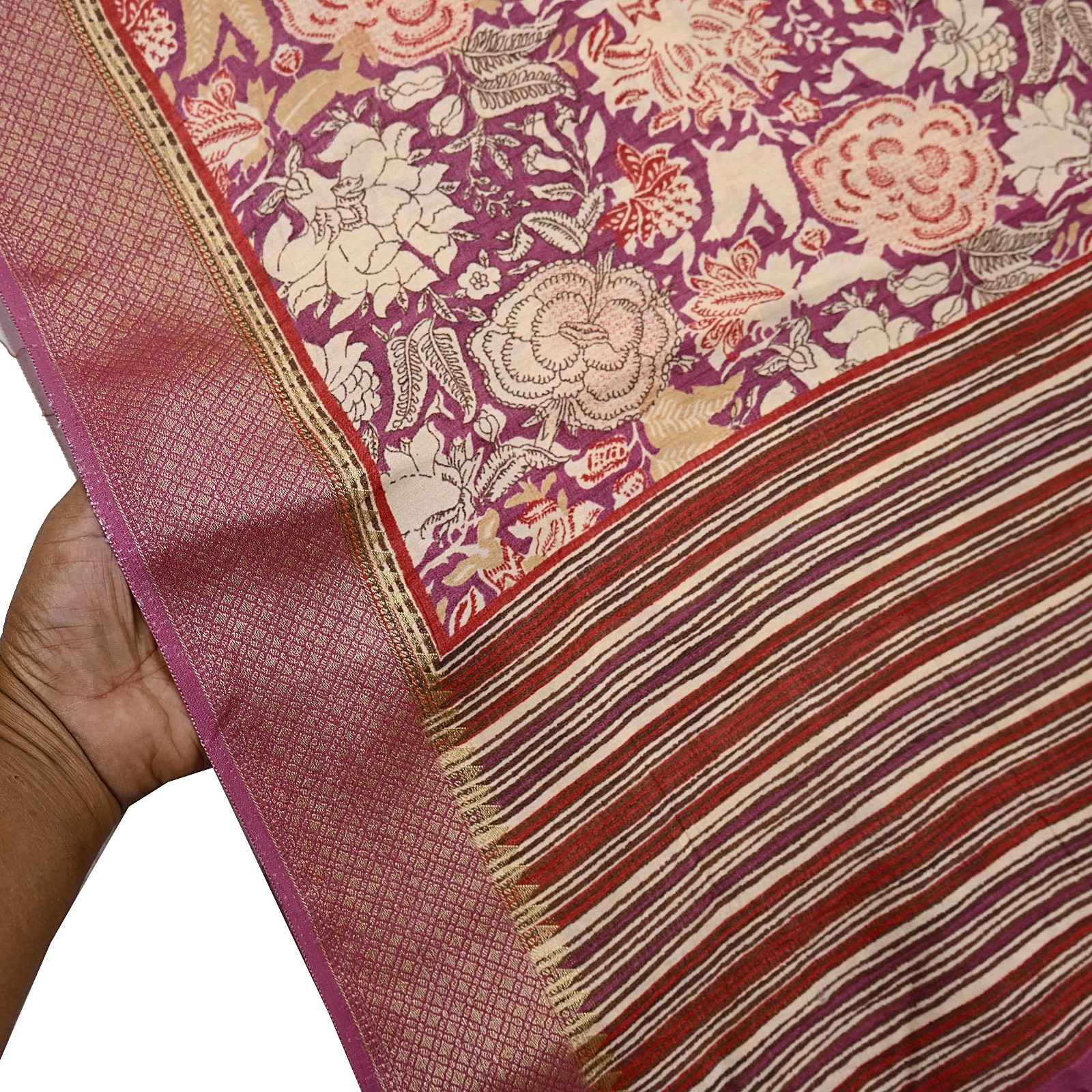 Vintage Purple beige Pure Khadi Silk Saree 5Yd Handloom Indian Sari Soft Fabric