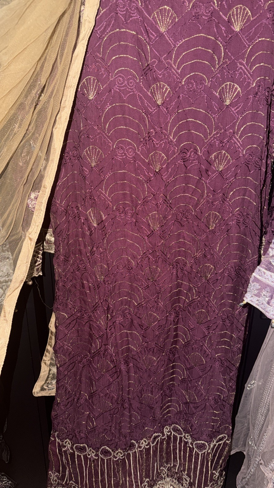 Elegant plum and beige combination gown fully embroidered shalwar suit