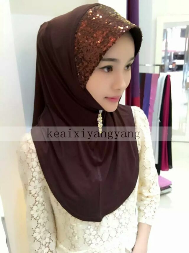 Muslim Sequins Plain Cotton Caps Islamic Shawls Hijab Arab Scarf Hat Headwear