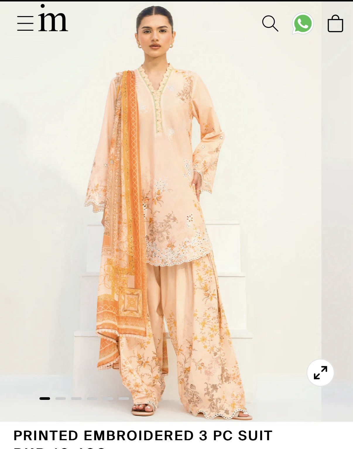 Image Peach Printed Embroidered Salwar Kameez 3 Piece Suit with Dupatta