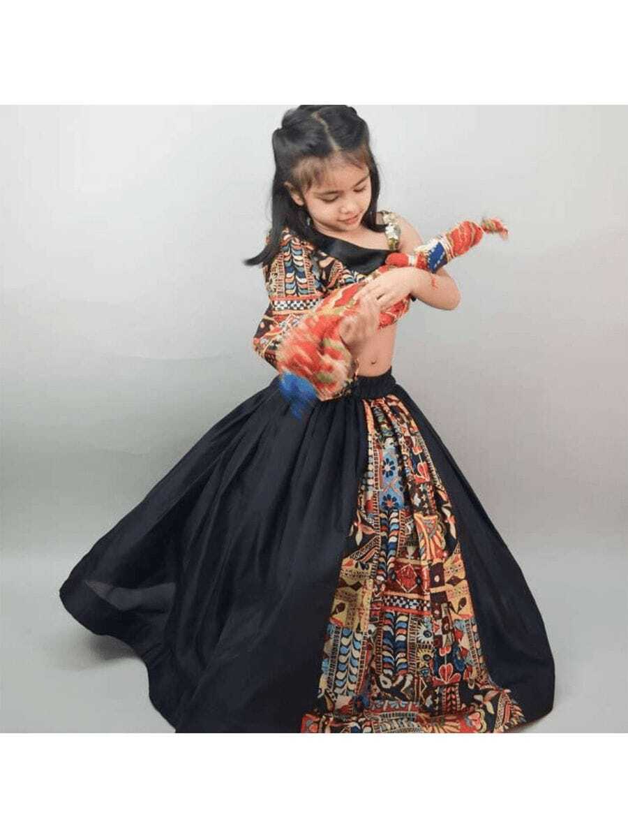 Kid’s & Girl’s Traditional Wedding Printed Cotton Silk Top Lehenga Set BB-AH