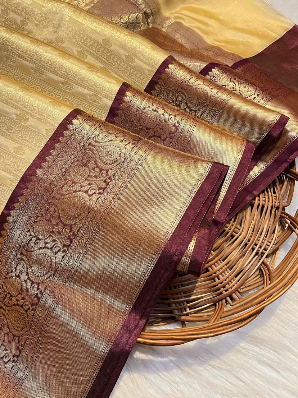 Traditional Banarasi Katan Silk Brocade Saree with Beautiful Contrast Big Border