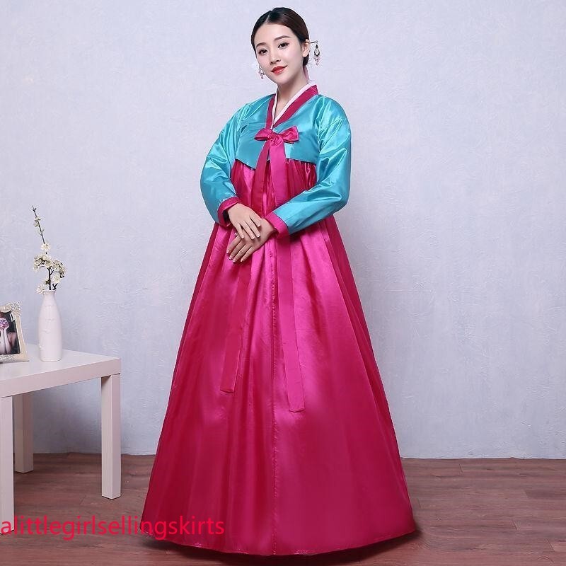 Ethnic Korean Hanbok Modern Women Asian Folk Stage Dance Performance Costume