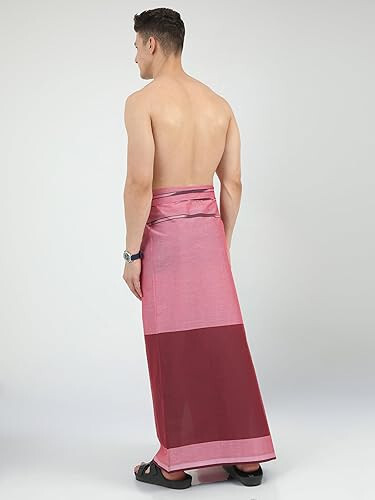 Pure Cotton Bordered Maroon Pink Unstiched Lungi, 2.10 meters