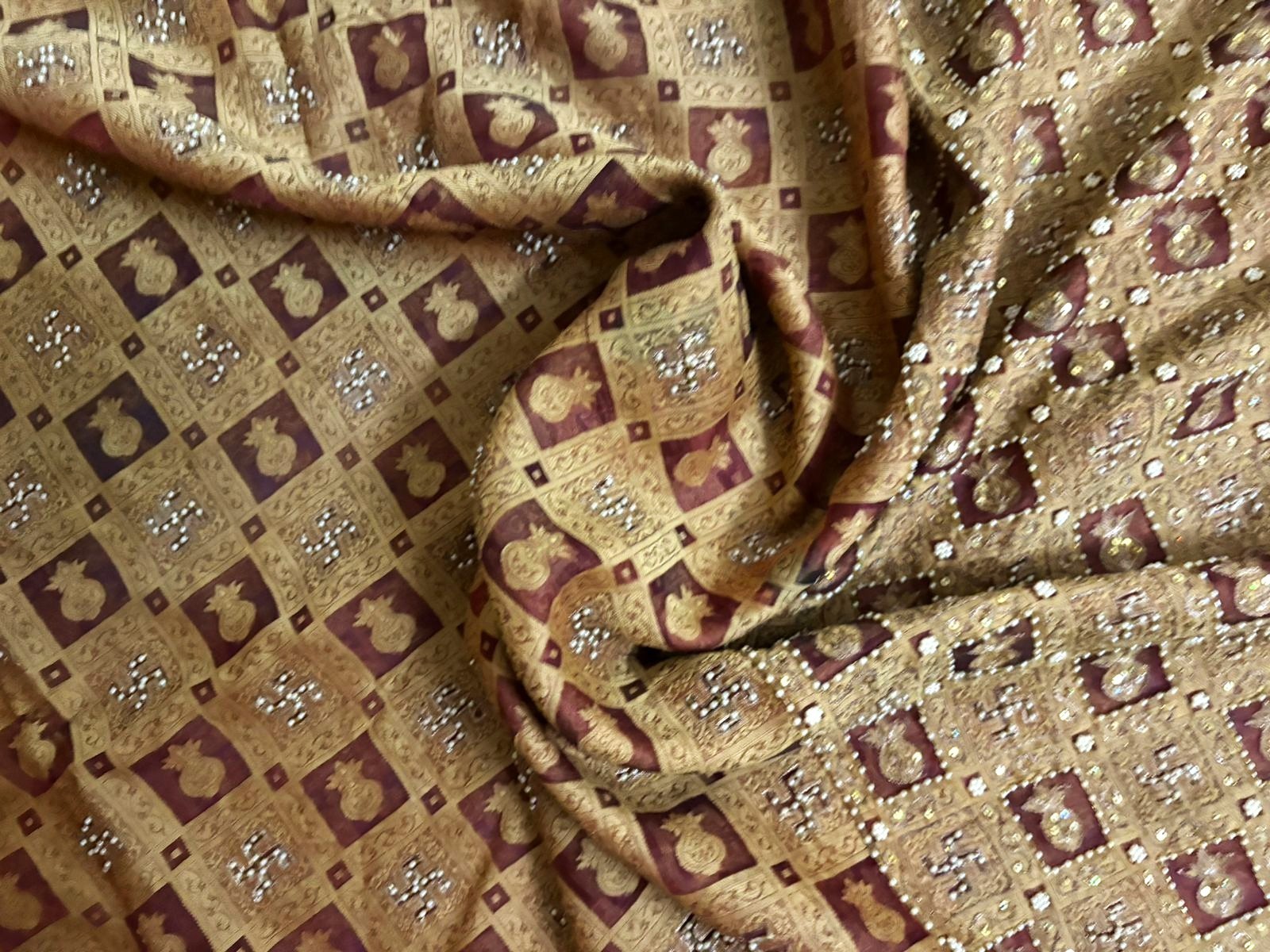 Traditional Saree Women Wrap Embroidered Sewing Fabric Silk Saree Brown Fabric
