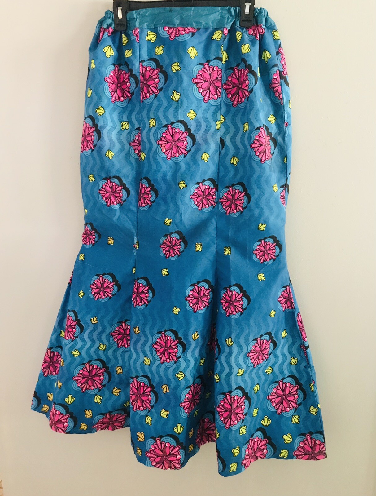 African Inspired Ghana Nigeria Ankara Dashiki Blue Pink Flare Skirt Size Medium