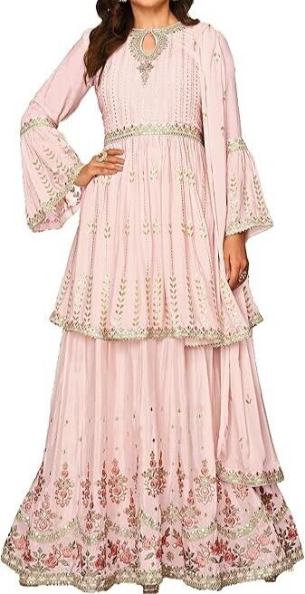 Mint Green & Pink Embroidered Sharara Set – Ethnic Wear