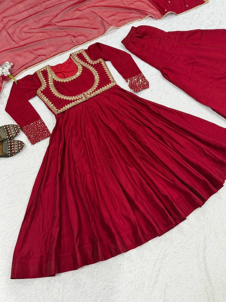 Unique Designer Roman Cotton Anarkali Suit With Dupatta For Wedding Wear