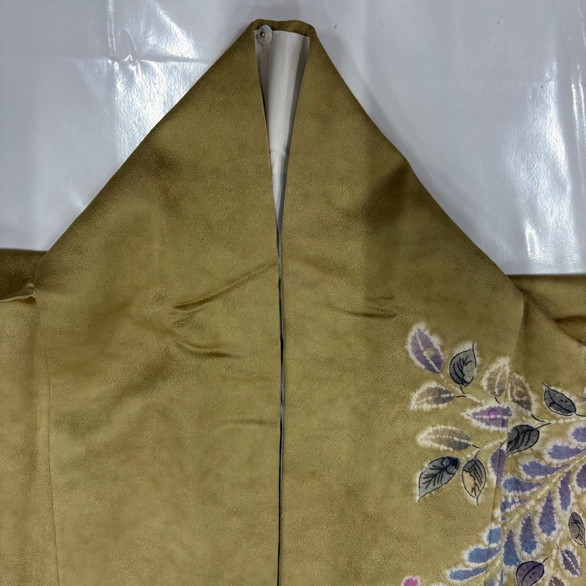 Houmongi Kimono Signed Gradation Light Ochre Silk 163cm M Lined Japanese Textile