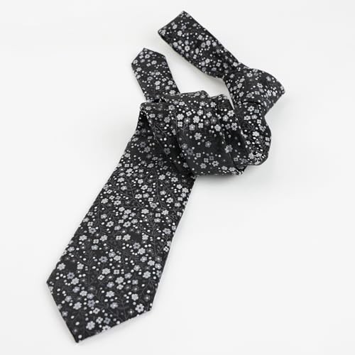 Mens 3.15inches Exquisite Floral Tie with Small Flower B142-black/ Gray/ White