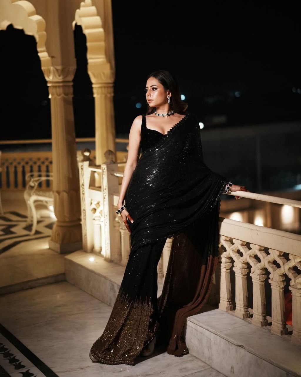 Black Color Sequin Work Saree Dinner Party wear saree Indian Ethnic wear Sarees