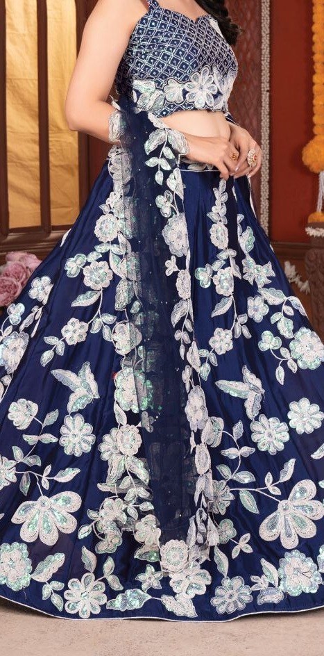 Bollywood Look Kasturi Silk Blue Color Lehenga Choli And Dupatta For Reception