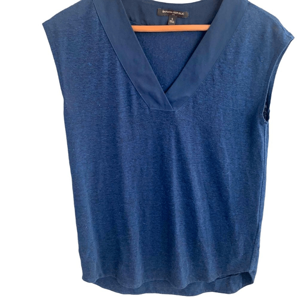 BANANA REPUBLIC Sleeveless V-Neck Linen Blouse Top Tank Tunic Navy Size: Small S