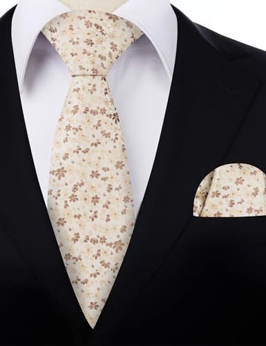 Mens 3.15inches Exquisite Floral Tie with Small Flower H142-champagne/ Brown