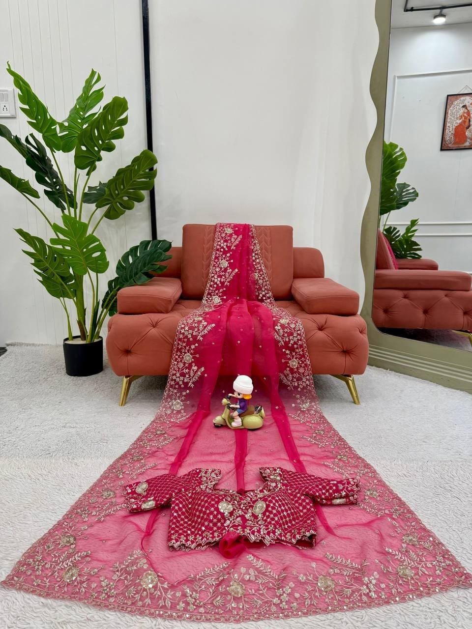 Designer Party Wear Organza Silk Saree With Blouse For Women & Girls