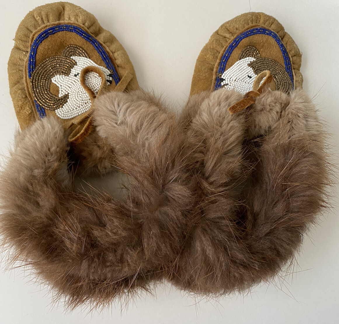 Native American Handmade Leather Moccasins Sz 9, Fringe In Mink