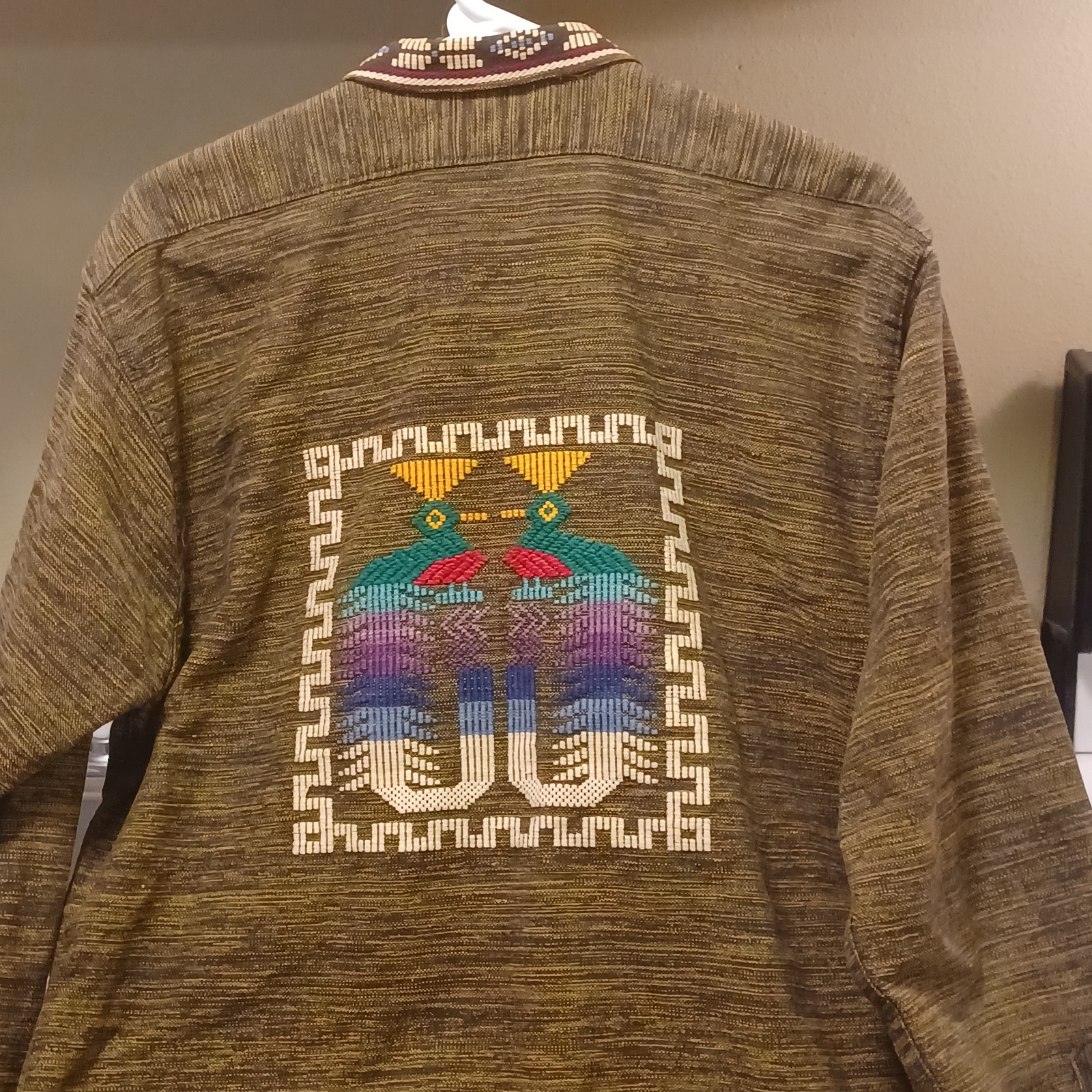 Vintage Guatemalan Handmade Embroidered Quetzal Bird Shirt Jacket Unisex