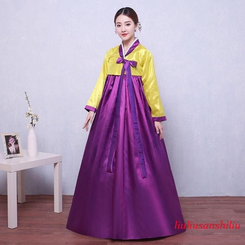 Ethnic Korean Hanbok Modern Women Asian Folk Stage Dance Performance Costume