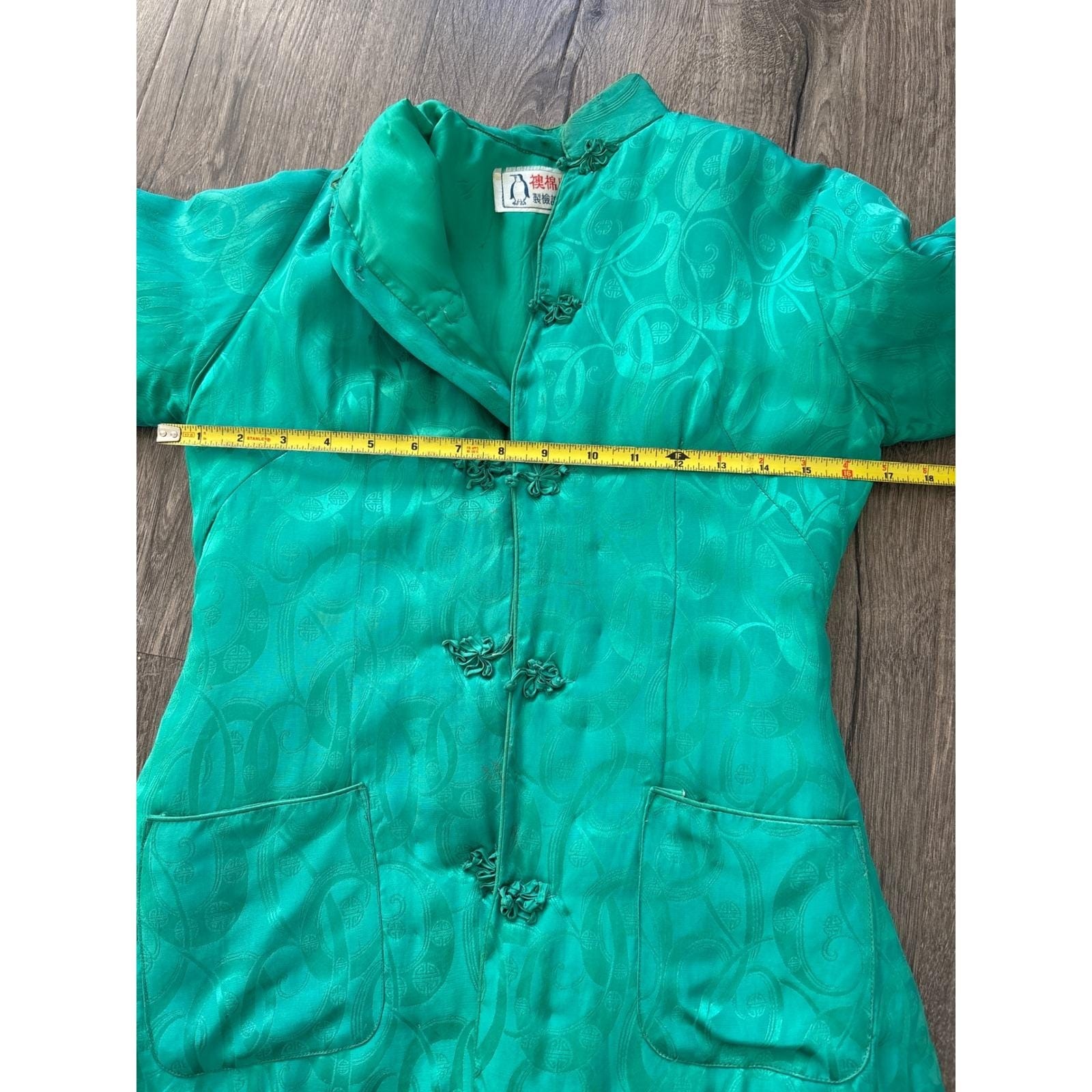 Vintage Peony Brand Chinese Mandarin Collar Jacket Asian Frog Button Silk Blend
