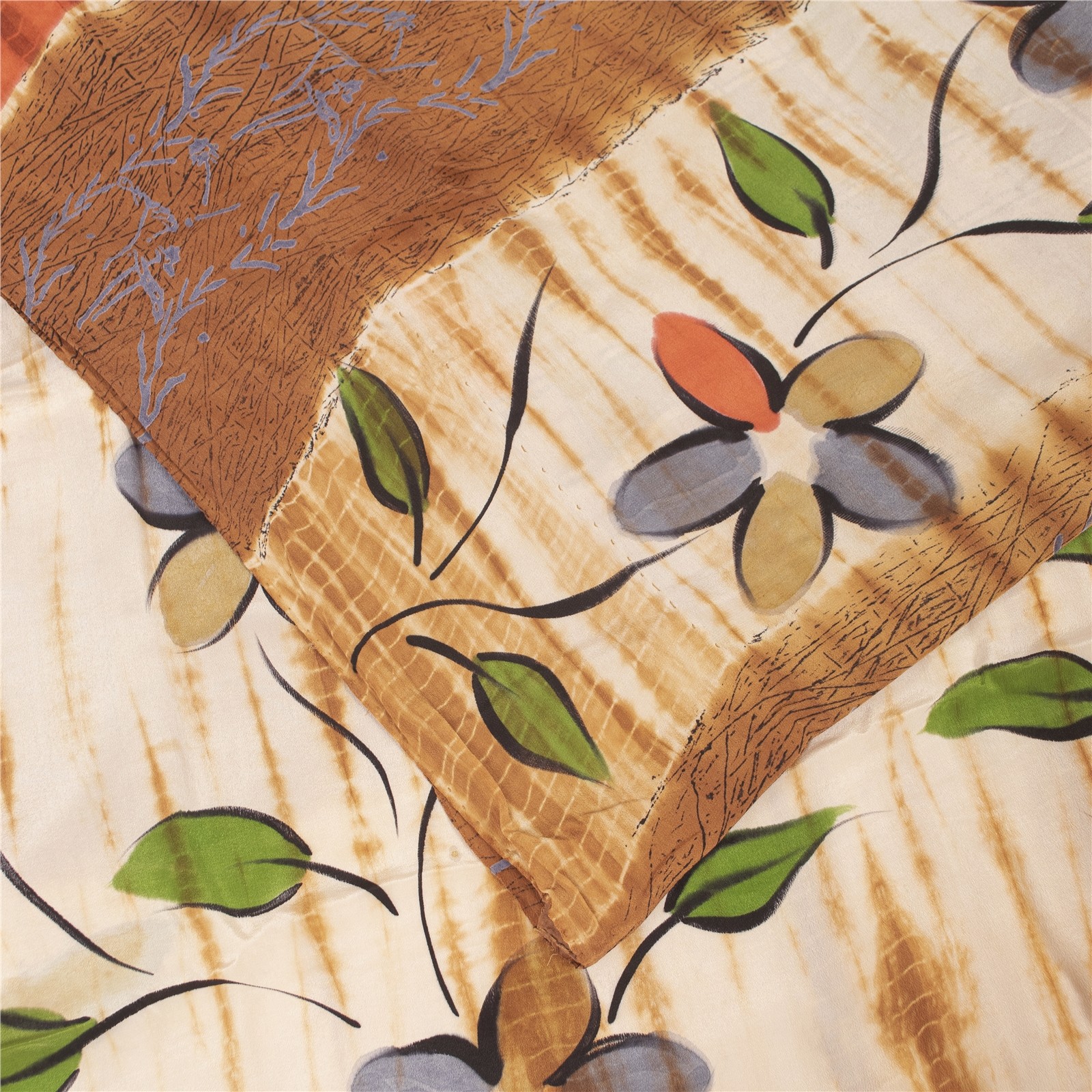 Sanskriti Vintage Saree Multicolor Pure Crepe Hand-Paint-Tie-Dye Sari 6YD Fabric