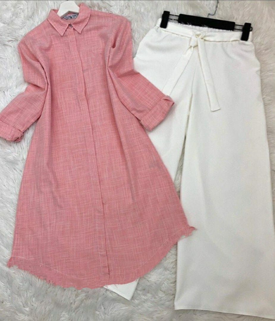 Fancy Beautiful Exclusive Stitched Cotton Slub Kurti Palazzo 2 Piece Set KARA-A