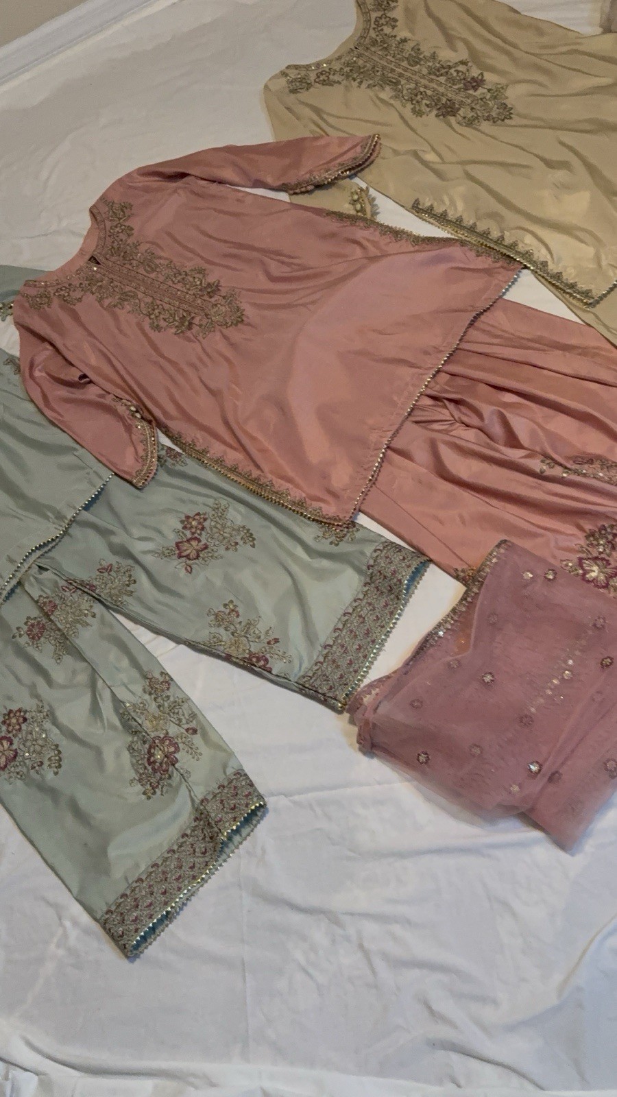 S.Mehic Salwar Kameez Embroidered Silk Blend Chiffon Women M Pink Black Green