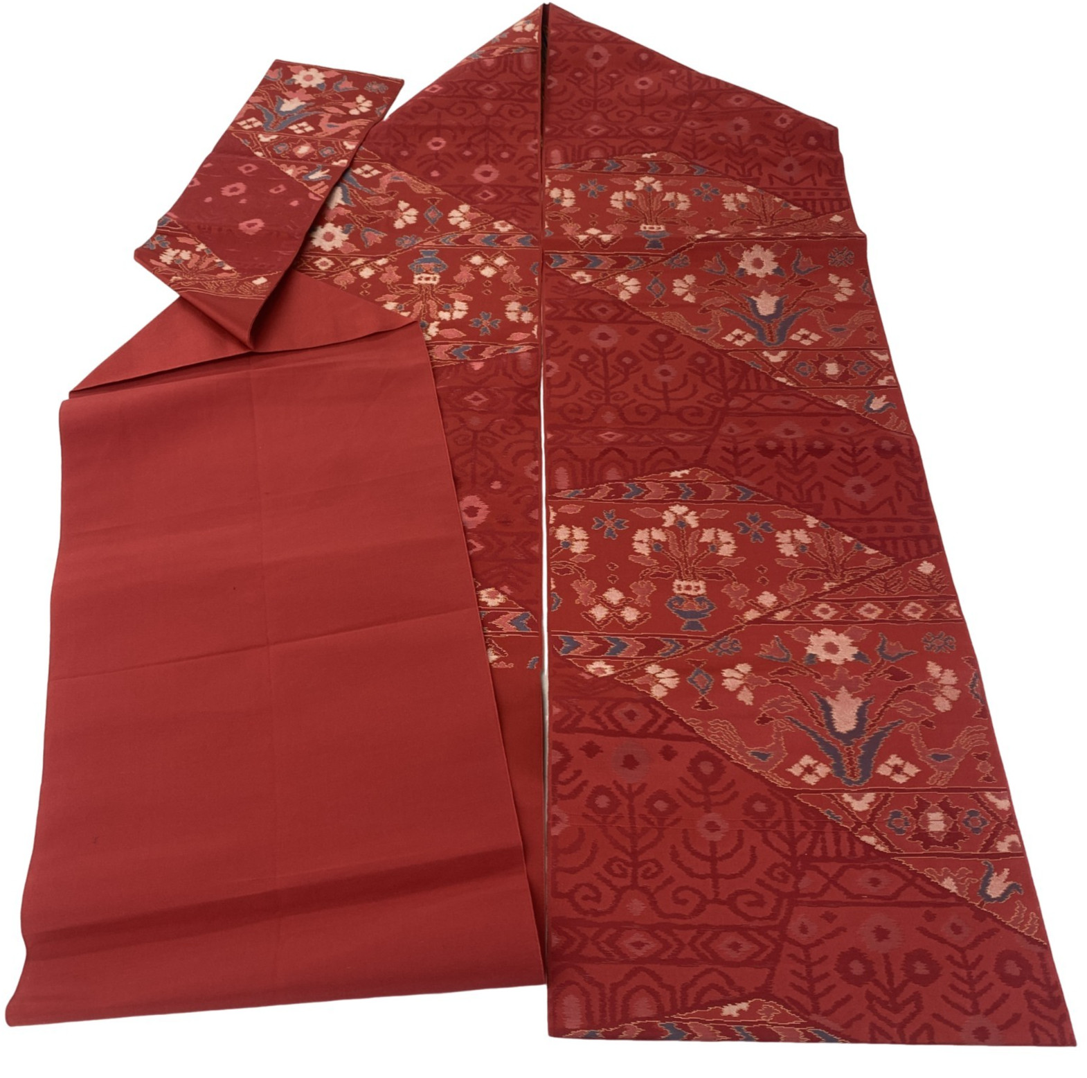 Japanese Vintage Kimono Nagoya Obi Silk Red Traditional Authentic 135x 11 in