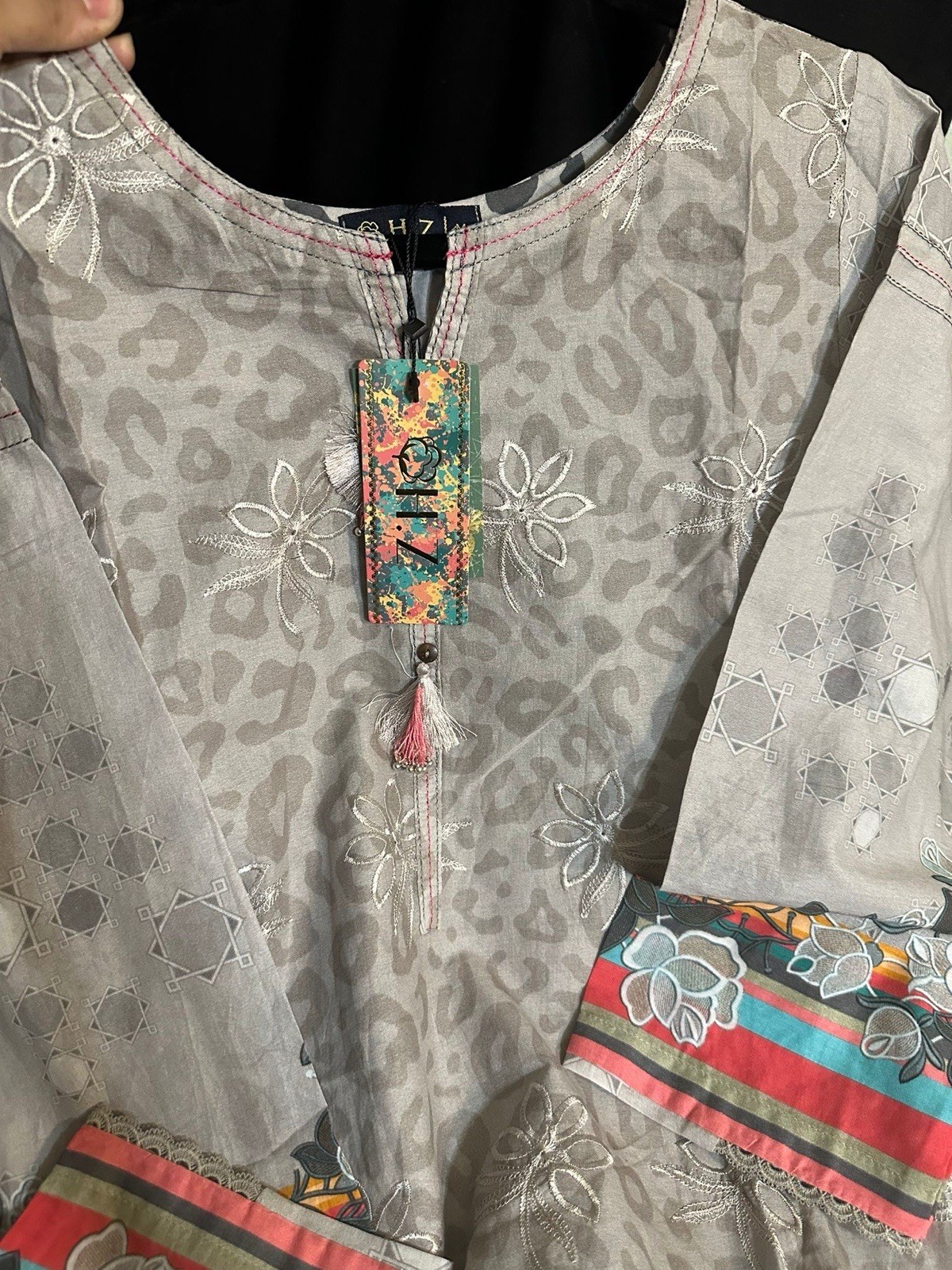Premium H.Z Brand Emb Lawn /cotton Suit- Chiffon Dupatta – Medium & Large – $55