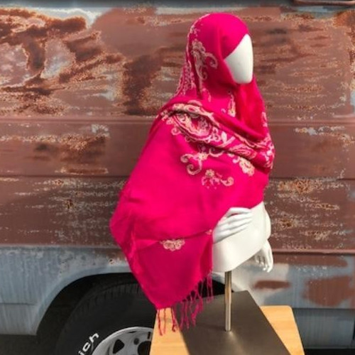 Hot Pink Embroidered Scarf Shoulder Wrap Muslim Hijab Paisley Print Shawl