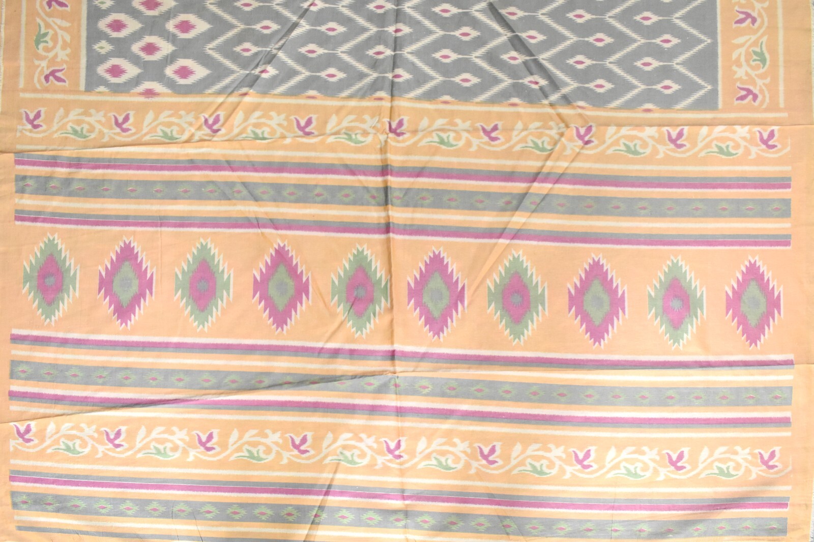 FNC Vintage Saree Gray Sambhalpuri Hand Woven Ikat Printed Silk Sari Fabric 5YD